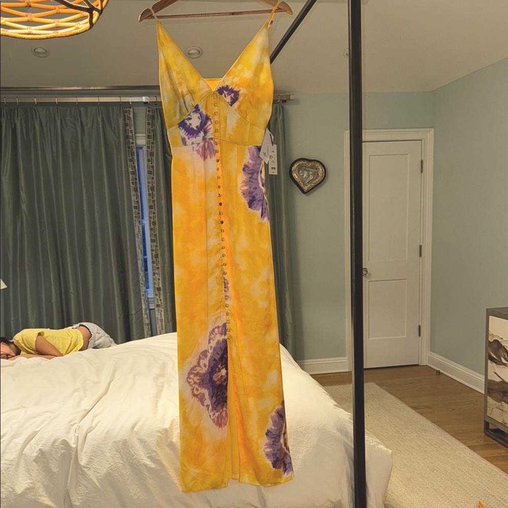 Yellow and Purple Tie-Dye Maxi Dress